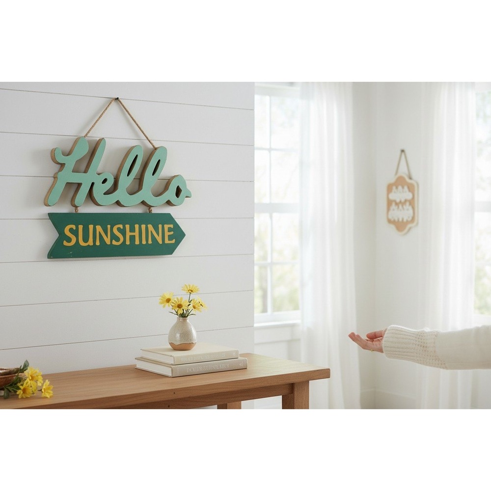 Jo-Ann Hello Sunshine Wall Decor Home Sign OS Green Teal Good Coastal Arrow
